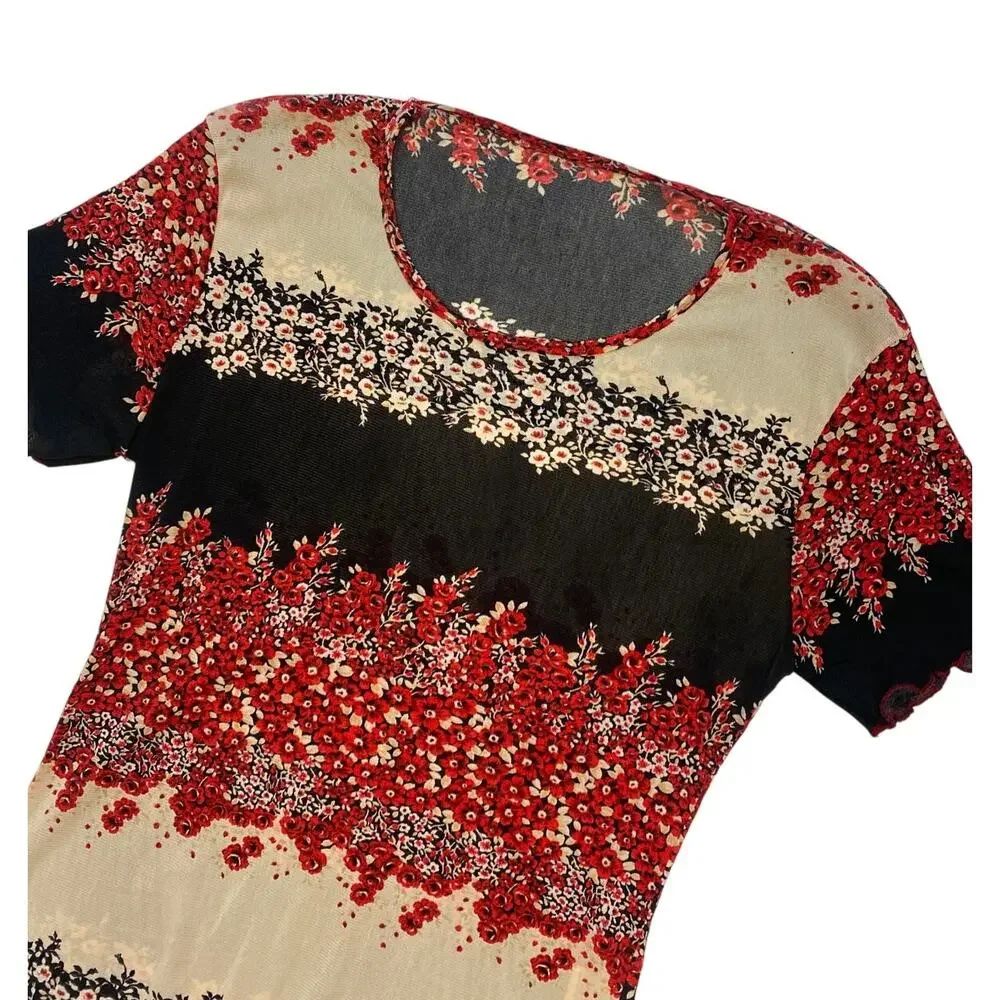 Italian Vintage Floral Mesh Short Sleeve top - Picture 2 of 4